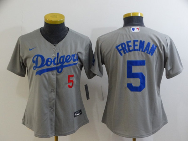 Women's Los Angeles Dodgers #5 Freddie Freeman Gray Cool Base Stitched Baseball Jersey(Run Small)